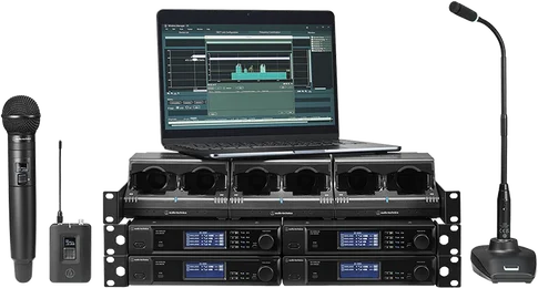 Audio-Technica D50 draadloze microfoon voor professioneel gebruik bij liveoptredens, presentaties en evenementen.